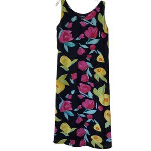Gabrielle Black Pink Yellow Floral Print Scoop neck Sleeveless Maxi Dress Sz L